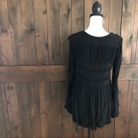 Free People Ruched Button Front Top Black - Picture 6 of 6